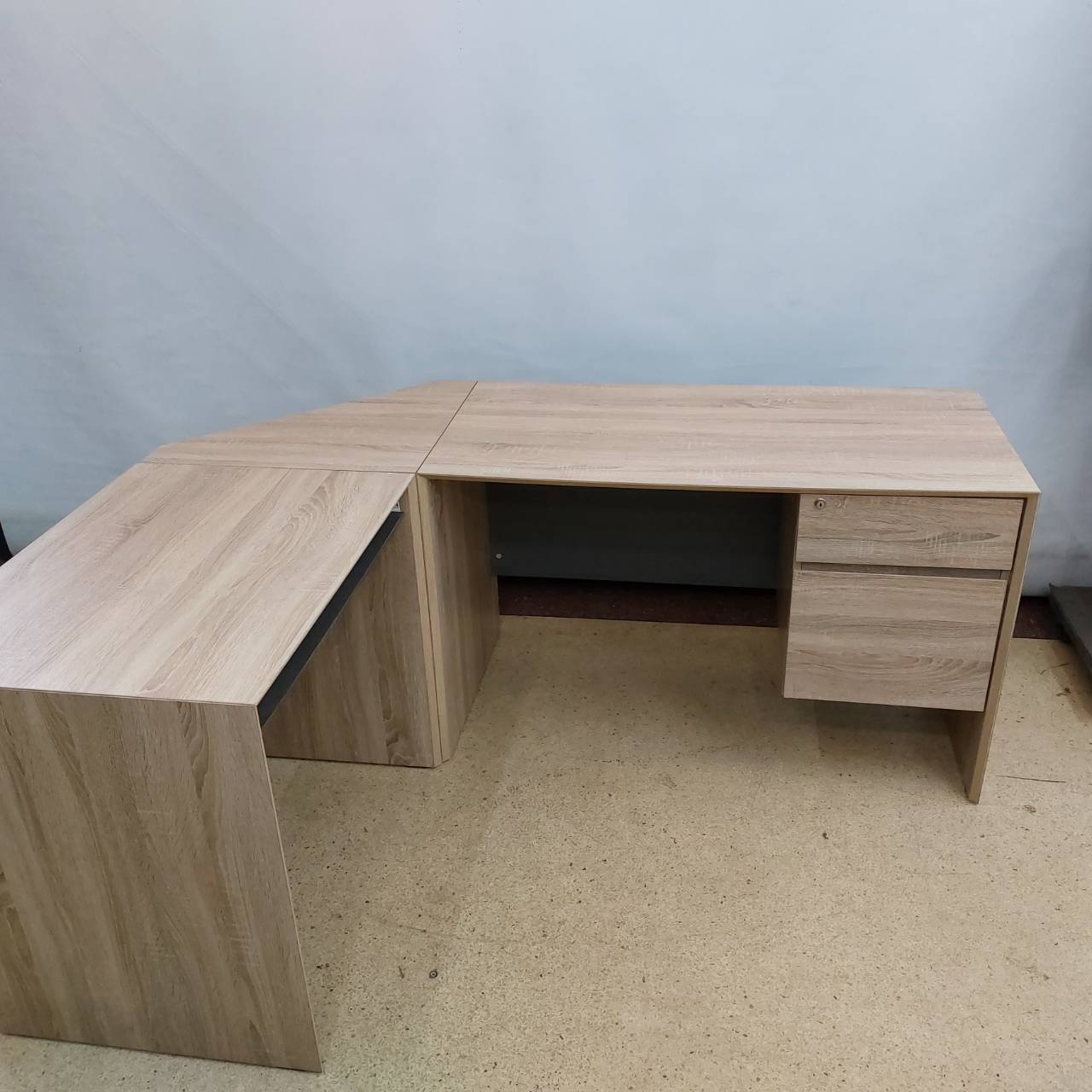 โต๊ะทำงานไม้L(3ชิ้น)-เทาครีม